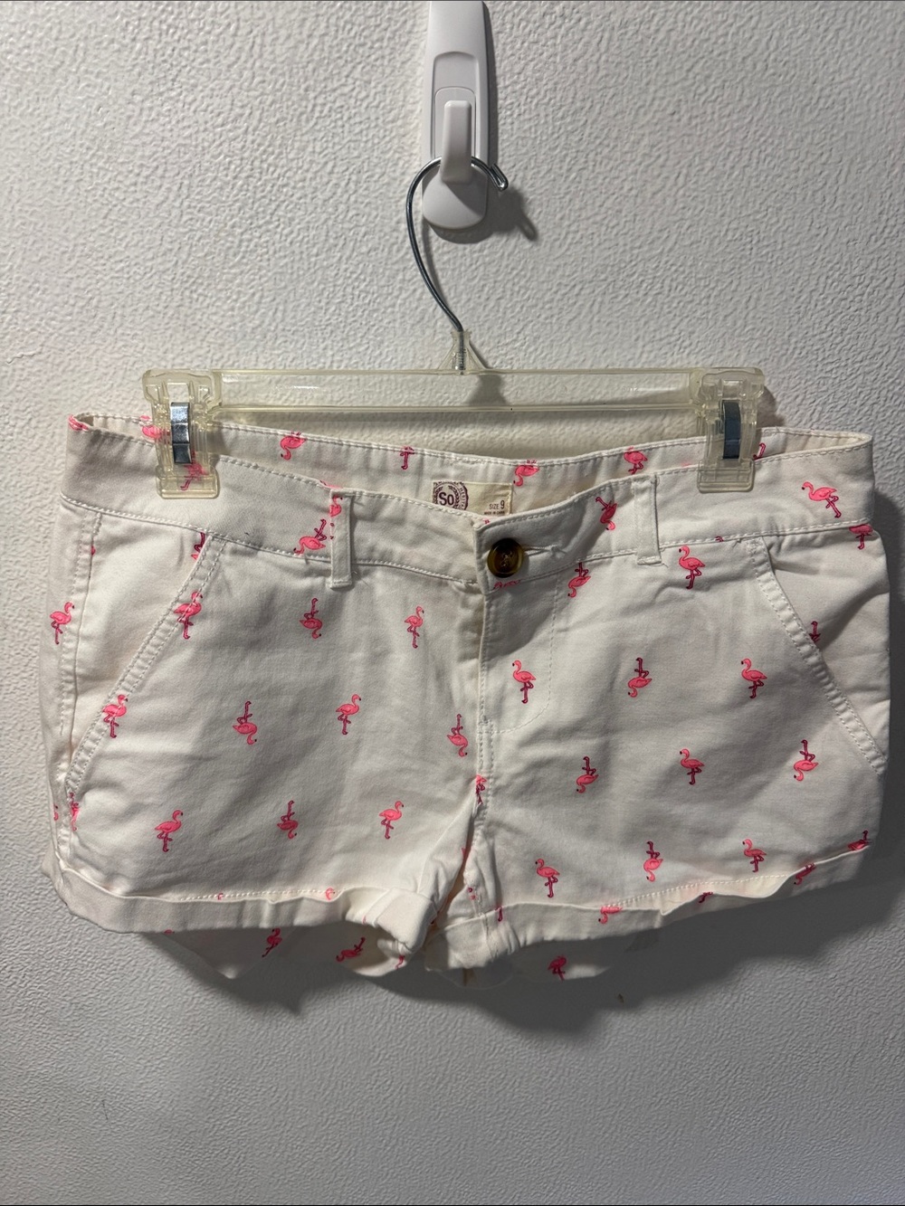 Woman’s White Flamingo Print Shorts